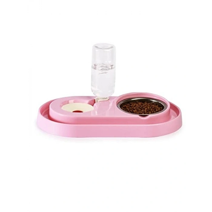 Hazneli Kedi-Köpek Mama Ve Su Kabı Seti 500ml Pembe