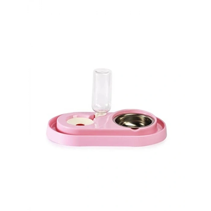 Hazneli Kedi-Köpek Mama Ve Su Kabı Seti 500ml Pembe