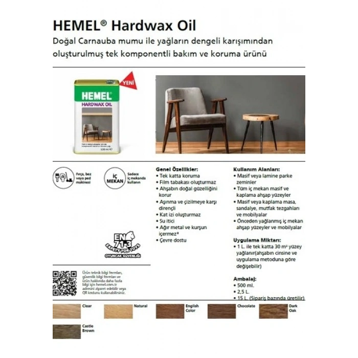 HEMEL Hardwax Oil Ahşap Bakım ve Koruma Ürünü Castle Brown 500 ml