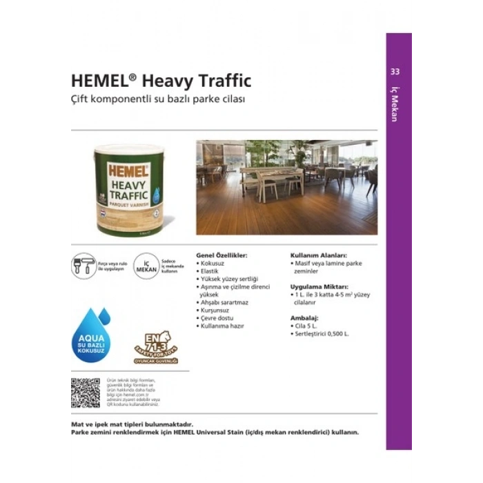 Hemel Heavy Traffic Çift Komp. Aqua Döşeme Cilası 5 Lt Ipek Mat