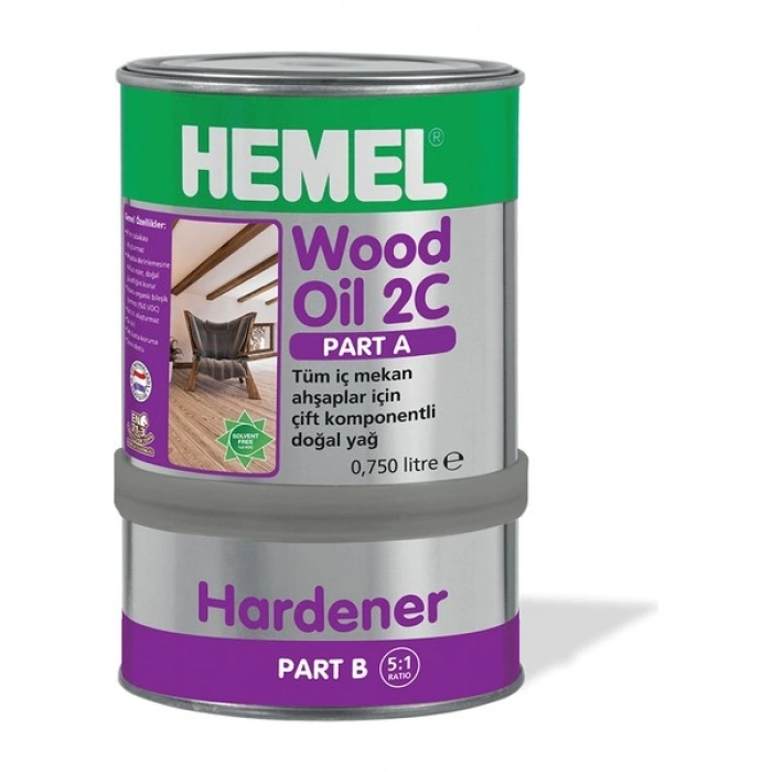 HEMEL Wood Oil 2c-Ahşaplar Için Çift Komponentli Yağ-Dark Oak 0,900 Lt