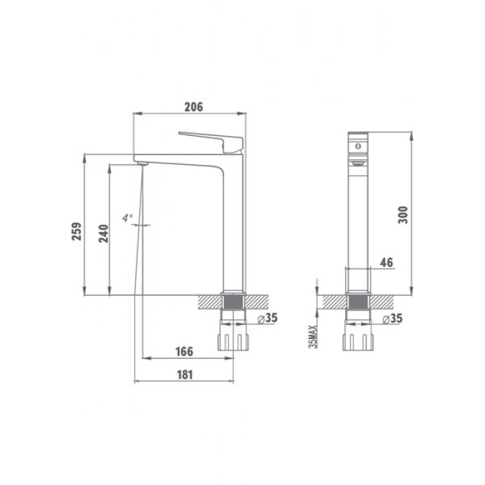 Hera Mat Siyah Çanak (Yüksek Tip ) Lavabo Bataryası