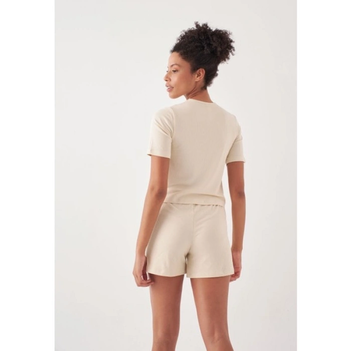Herita Crop Bej Şort Takım S-M