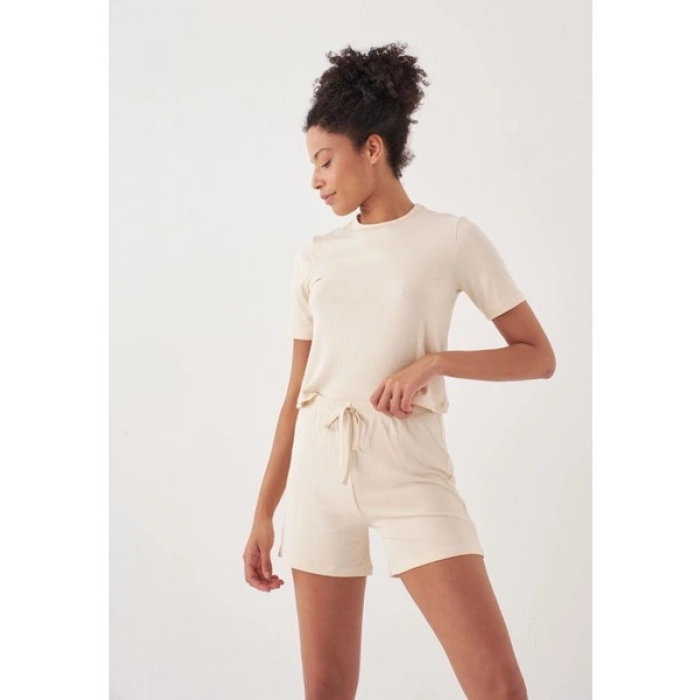 Herita Crop Bej Şort Takım S-M