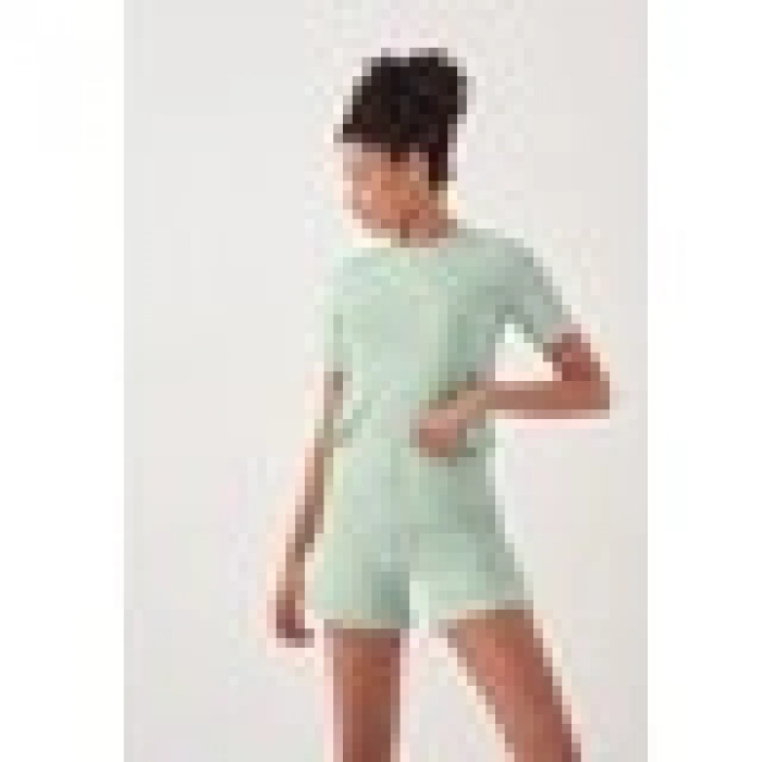 Herita Crop Pijama Sort Takim Beyaz Desenli