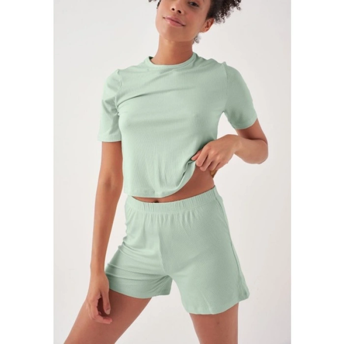 Herita Crop Pijama Sort Takim - Mint