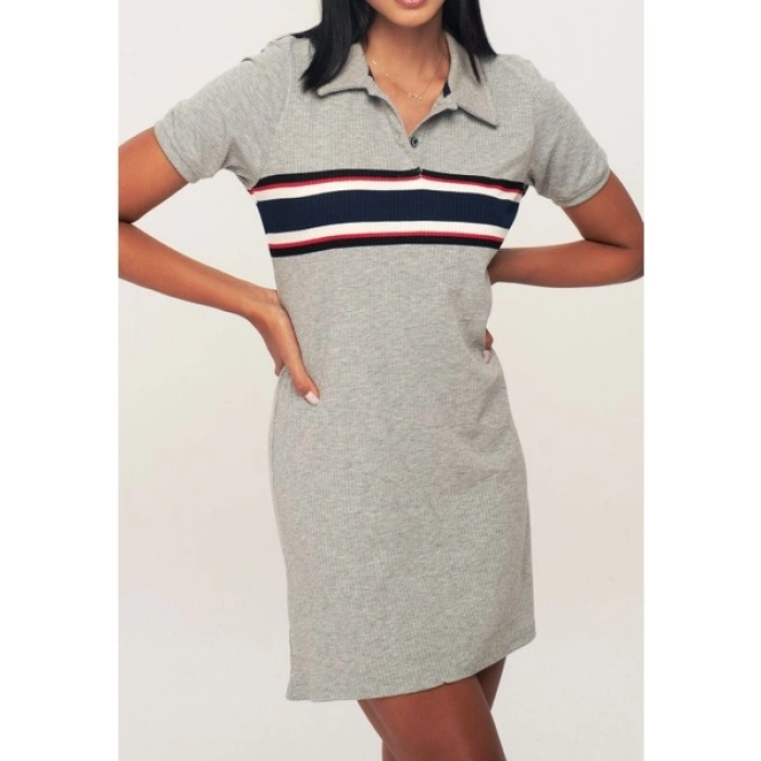 Herita Gri Polo Yaka Elbise