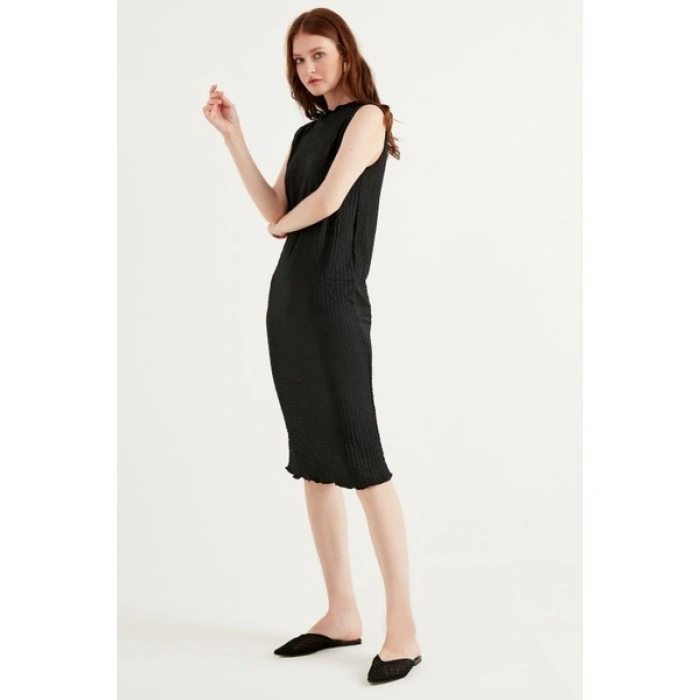 Herita Kolsuz Maxi Boy Elbise - Siyah