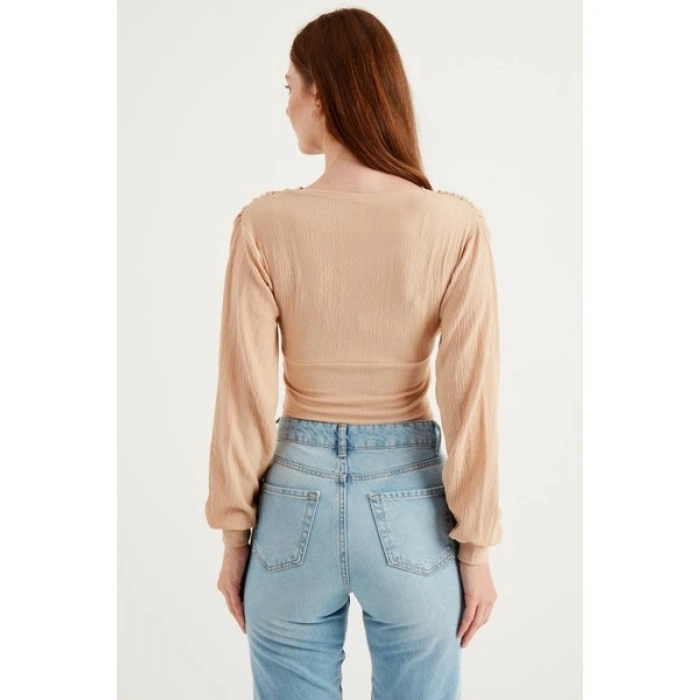 Herita Ten Rengi Uzun Kol Pileli Bluz