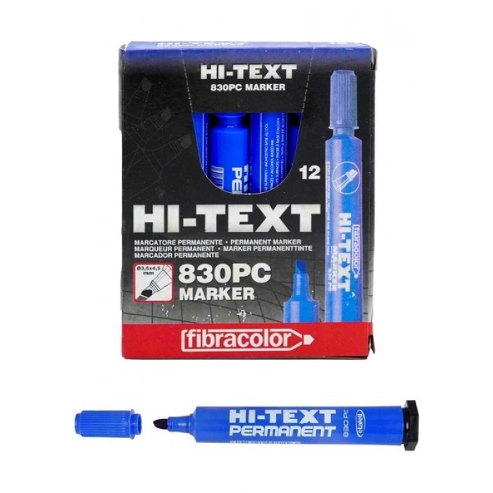 Hi-Text Permanent 830PC Kesik Uçlu Mavi Markör Kalem 12li