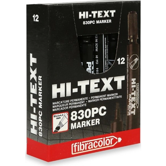 Hi-Text Permanent 830PC Kesik Uçlu Siyah Markör Kalem 12li