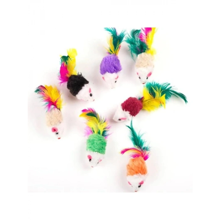 Hışırtılı Tüylü Mini Fare Kedi Oyuncağı - 4 Adet