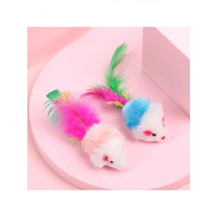 Hışırtılı Tüylü Mini Fare Kedi Oyuncağı - 4 Adet