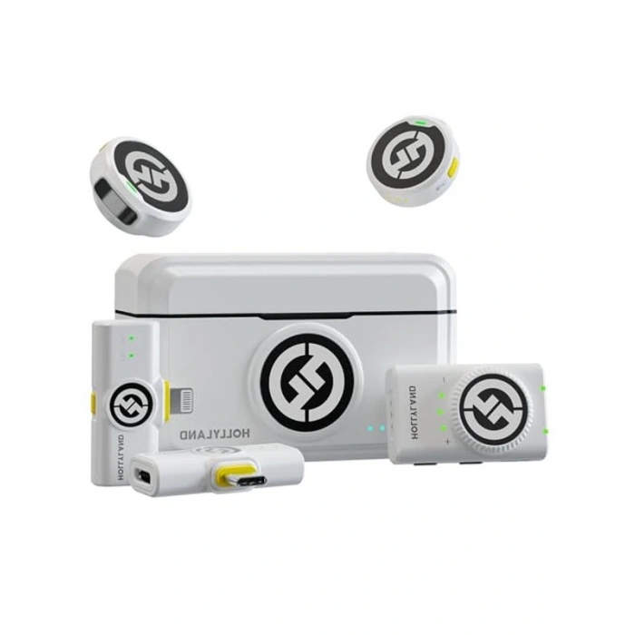 Hollyland Lark M2 Kablosuz Lavalier Mikrofon (2TX+3RX) Kamera, iPhone, Android, PC, 48 kHz / 24 bit Hi-Fi Ses 40H Süre 300 m Menzil, ENC Anti Ses Takmalı Mikrofon, Vlog için Kablosuz - Beyaz