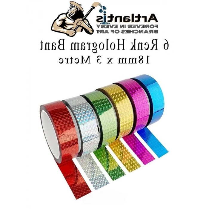 Hologram Bant Seti, 6 Renk 18mm x 3 Metre, Fosforlu Desen