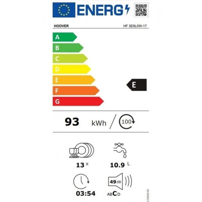 Hoover HF 3E9L0W-17 5 Programlı Wi-Fi Bağlantılı Bulaşık Makinesi