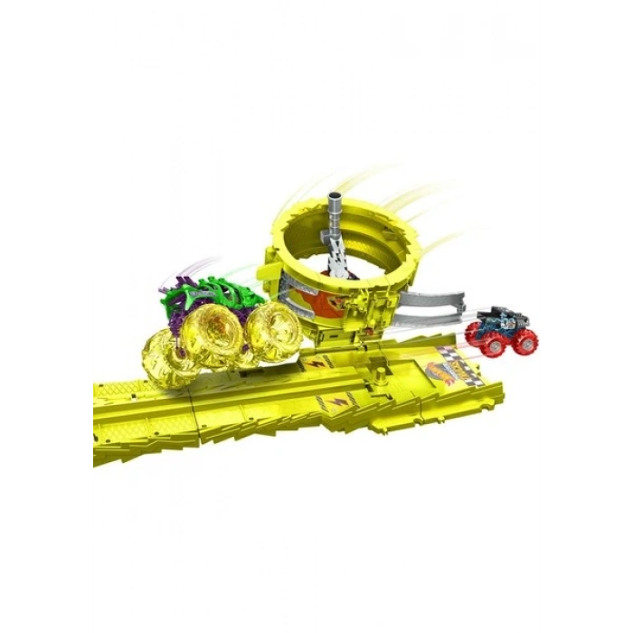Hot Wheels Monster Trucks Power Smashers Oyun Seti, Devasa Skelesaurus, 1:64 ölçekli Bone Shaker ve 2 ezilmiş araba ile HXT05