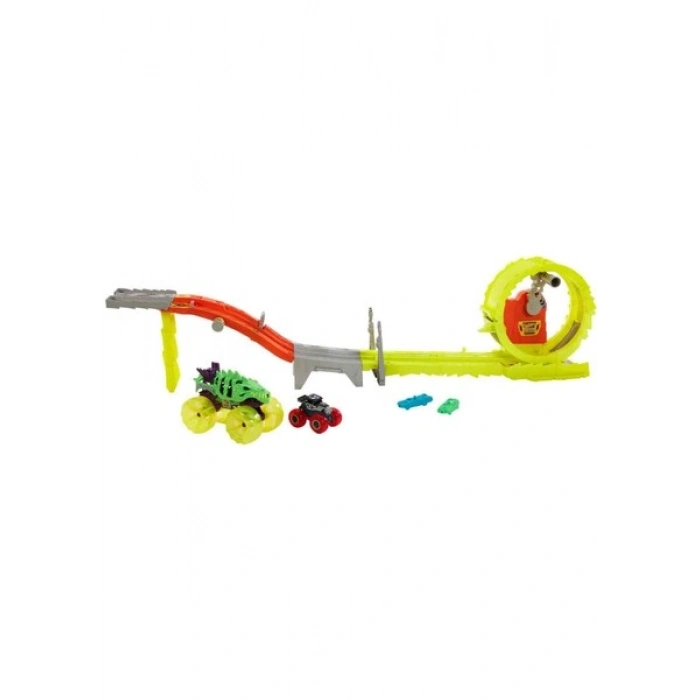 Hot Wheels Monster Trucks Power Smashers Oyun Seti, Devasa Skelesaurus, 1:64 ölçekli Bone Shaker ve 2 ezilmiş araba ile HXT05