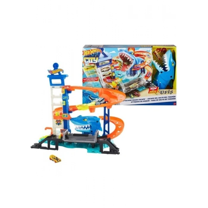 Hot Wheels Oyun Seti: Şehirdeki Köpek Balığından Kaçış - Macera Temalı Plastik Hediye Erkek Çocuklar için