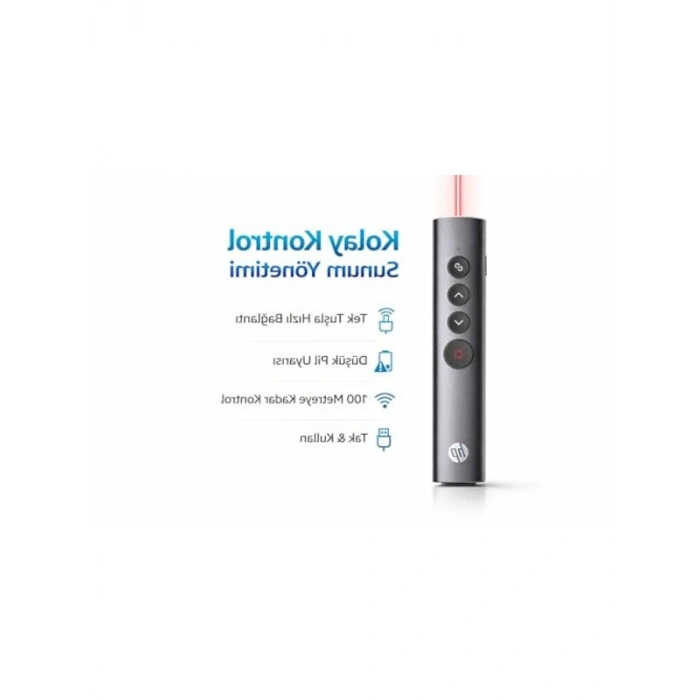 HP SS10pro Kablosuz Sunum Kumandası 2.4G Wireless USB Type-C Alıcı Laser Pointer Şarjlı Batarya Slayt Kontrol Presentation Clicker | SS10pro