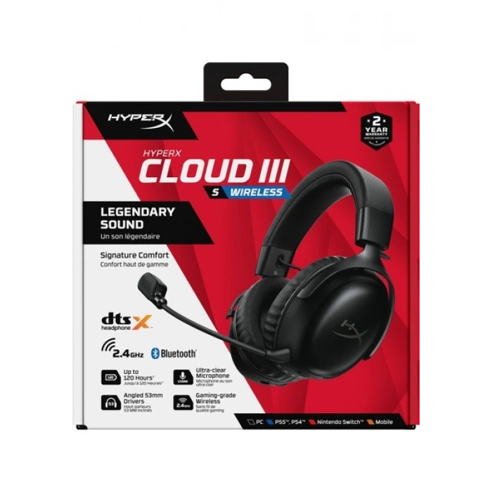 Hyperx Cloud Iıı S – Çoklu Platform Için Kablosuz Oyun Kulaklığı, 2,4 Ghz, Bluetooth, 120 Saate Kadar Pil Ömrü 2,4 Ghz / 200 Saat Bluetooth, 53 mm Açı Sürücüler, Çıkarılabilir Mikrofon – Siyah