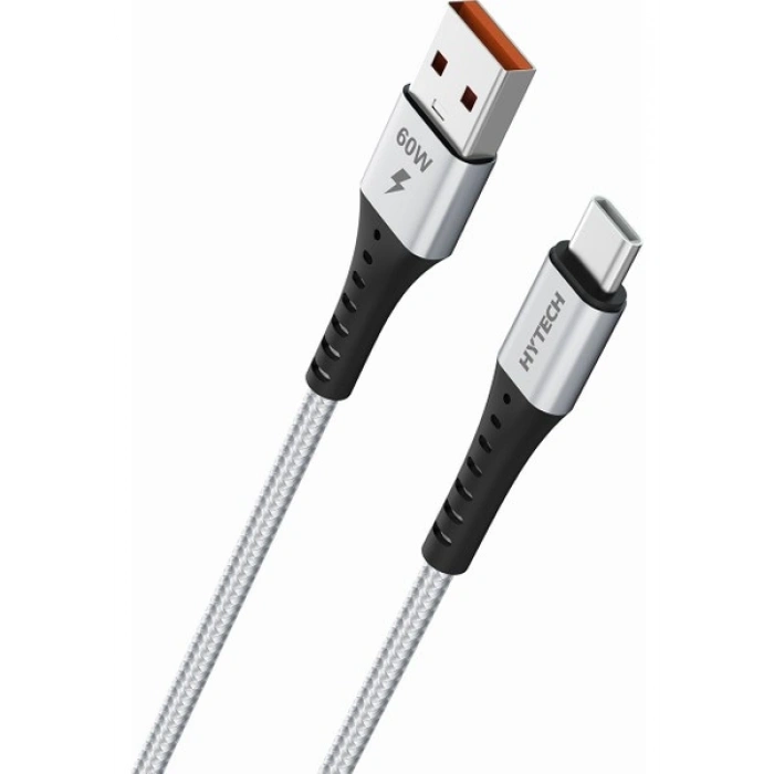 Hytech HY-X431 1m 3A Type-C Örgülü Silver Gri Data + Şarj Kablosu