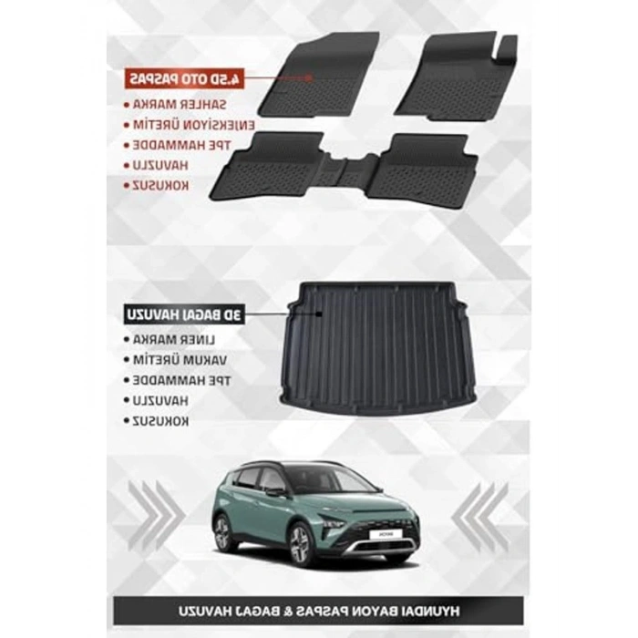 Hyundai Bayon 2021+ Uyumlu Premium 4.5D Havuzlu Paspas