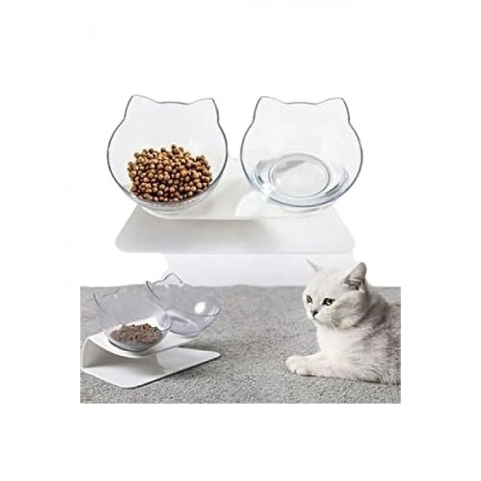 İki Adet Şeffaf Kedi Kafalı Mama Kabı