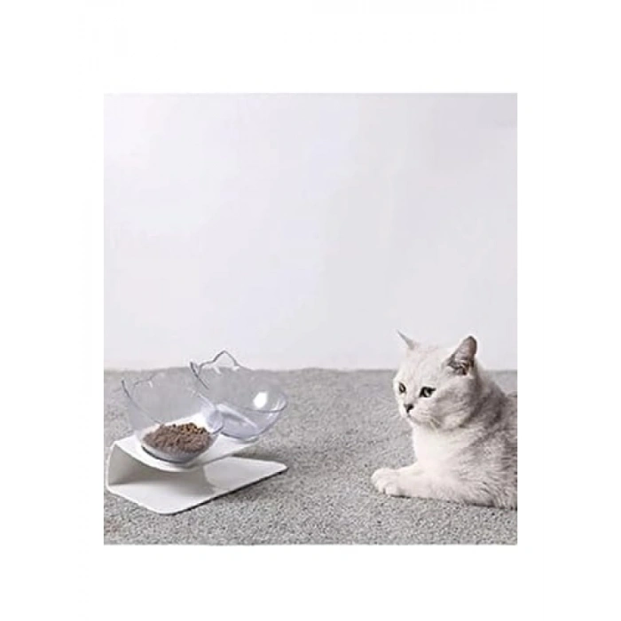 İki Adet Şeffaf Kedi Kafalı Mama Kabı