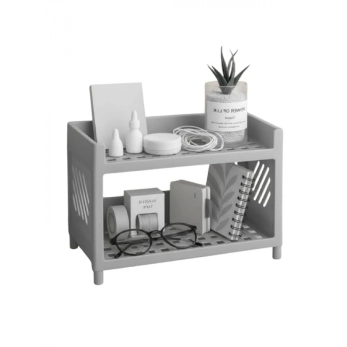 İki Katlı Plastik Organizer Raf - Gri