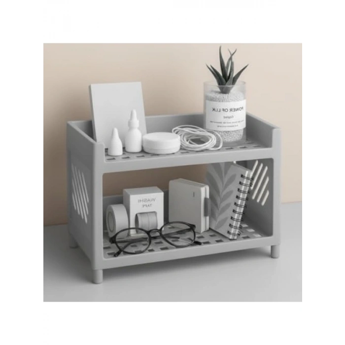 İki Katlı Plastik Organizer Raf - Gri