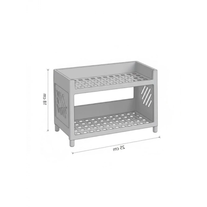 İki Katlı Plastik Organizer Raf - Gri