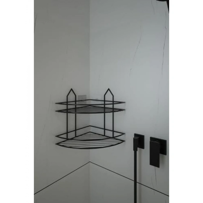 İki Katlı Siyah Köşe Şampuanlık