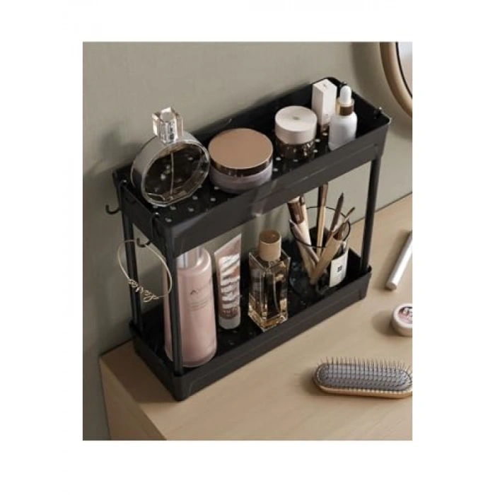 İki Katlı Siyah Makyaj ve Takı Organizeri