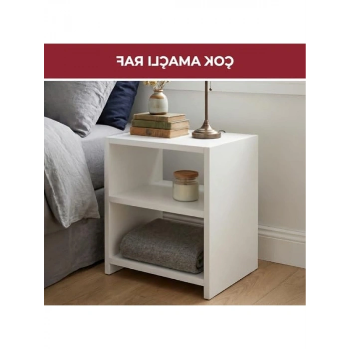 İki Raflı Çok Amaçlı Beyaz Komodin