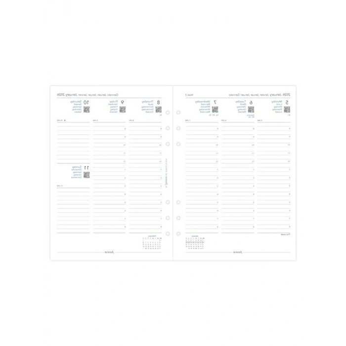 İki sayfada A5 hafta, 5 dilde randevular, 2026 ajandası, 26 – 68514
