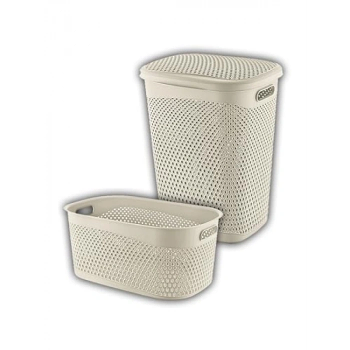 İkili Çamaşır Sepeti ve Selesi Seti, Latte Renk