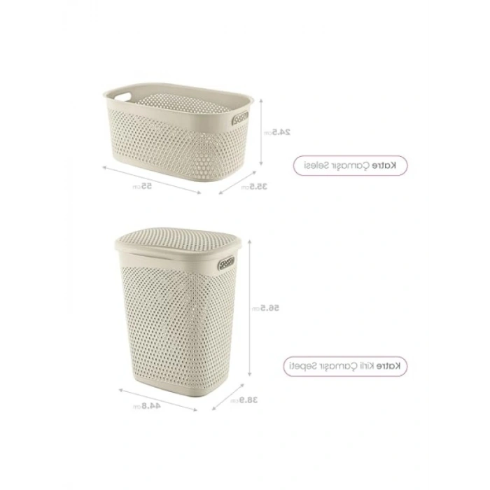 İkili Çamaşır Sepeti ve Selesi Seti, Latte Renk