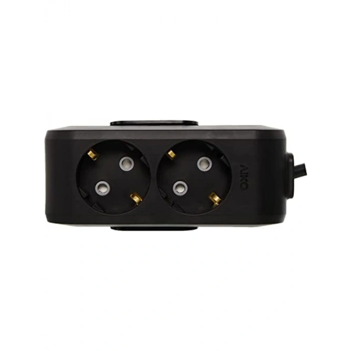 İkili Priz - Çocuk Korumalı, Topraklı, Siyah Kablolu 1 Mt