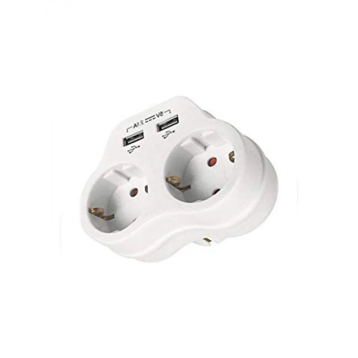 İkili Topraklı Priz - USB Çıkışlı, 2A, Beyaz