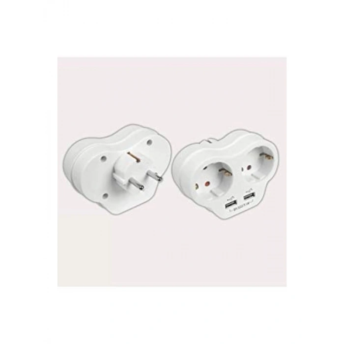 İkili Topraklı Priz - USB Çıkışlı, 2A, Beyaz