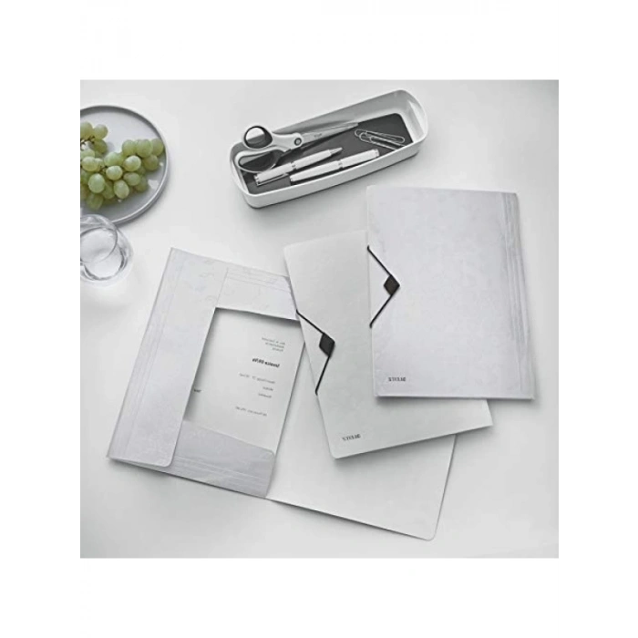 İnce Lastikli Dosya - Metalik Beyaz, A4 Kapasite