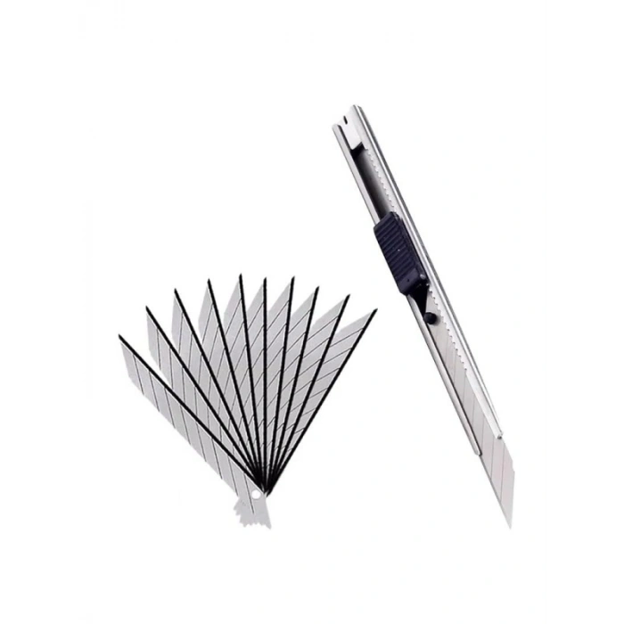 İnce Metal Gövdeli Mini Maket Bıçağı Seti - 10lu Yedek Uç