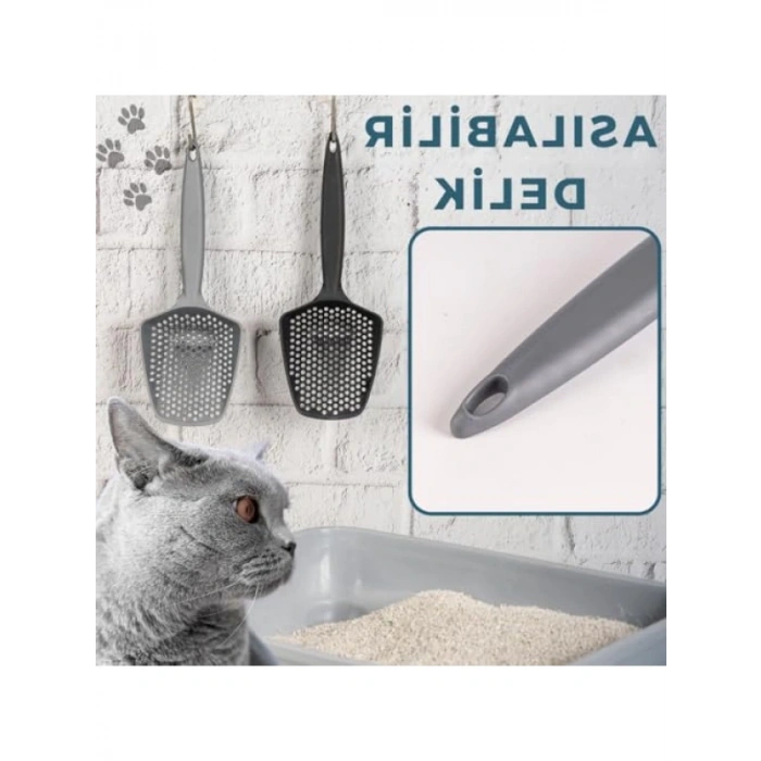 İnce Taneli Kedi Kumu Eleme Küreği (Gri)