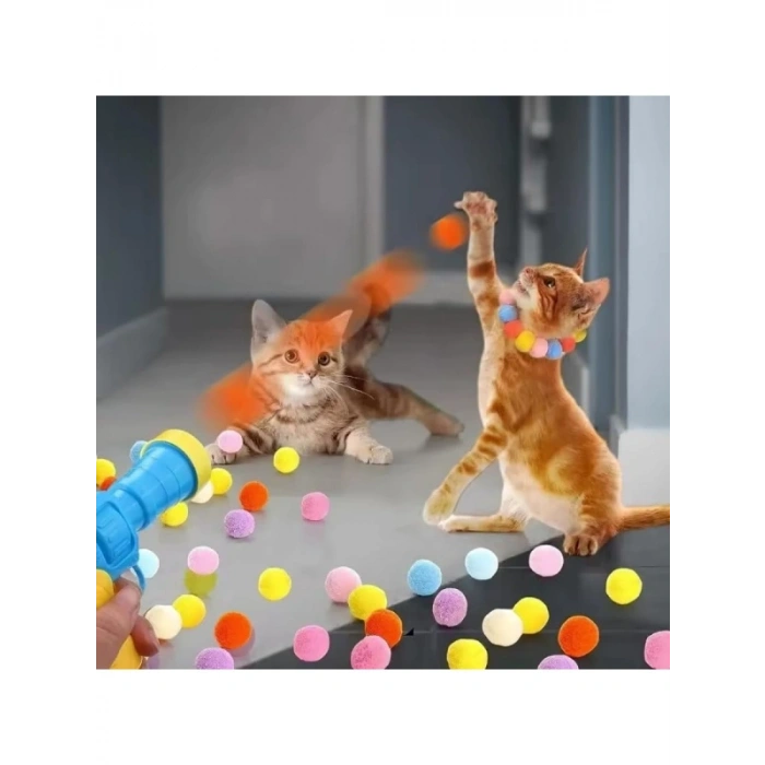 İnteraktif Kedi Oyun Tabancası - 20 Adet Peluş Top ile