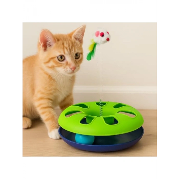 Interaktif Kedi Oyuncağı - Dönme Toplu ve Tüylü Fare