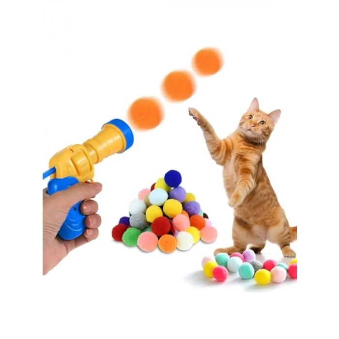 İnteraktif Kedi Oyuncak Tabancası - Ekstra Peluş Toplarla