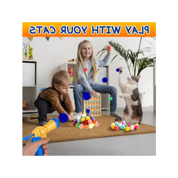 İnteraktif Kedi Oyuncak Tabancası - Ekstra Peluş Toplarla