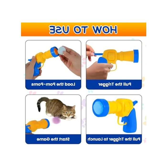 İnteraktif Kedi Oyuncak Tabancası - Ekstra Peluş Toplarla