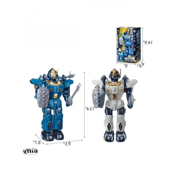 İnteraktif Müzikli Robot - Işıklı ve Dans Eden Roket Atan Robot (Mavi)